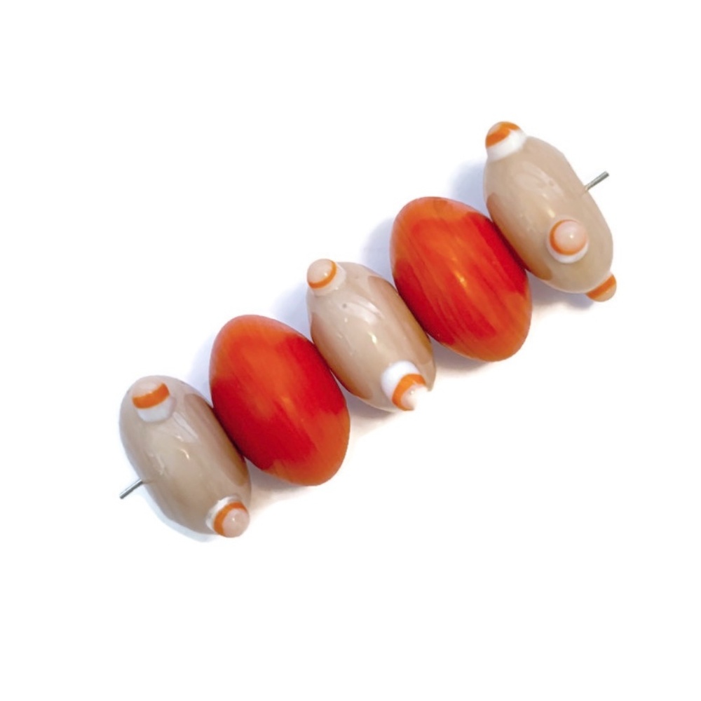 As Low As $2 Peach and Orange Handmade Lampwork Artisan Rondelle Beads (5)